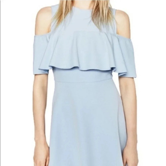 Zara Women's Cold Shoulder Ruffle Skater Mini Dress‎ Fit and Flare Blue Small - Picture 2 of 12